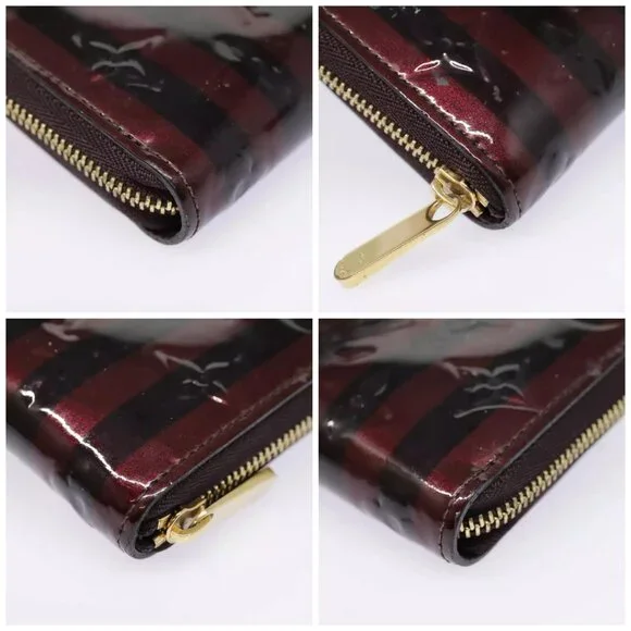 LOUIS VUITTON Vernis Rayure Zippy Coin Purse Amarante M91719 LV Auth